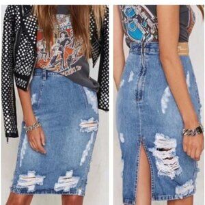 Aritzia One Teaspoon Freelove Ford Distressed Denim Pencil Skirt NWT Size 27